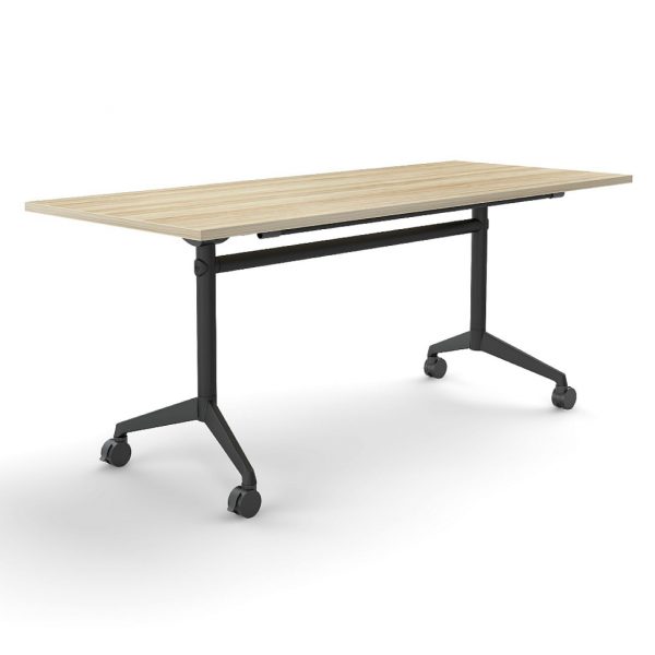 Mobile Flip Top Table Rectangluar Black Frame Oak Top Xchange Design Australia