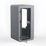 Ozone Acoustic Phone Booth White Melamine Front  Top with Grey Acoustic Panels