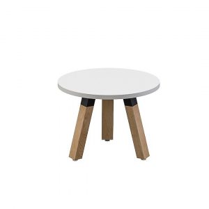 Plank Coffee Round Table Oak Legs White Top