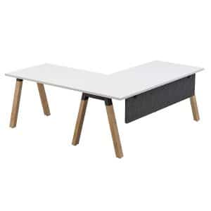 Plank Single L Shape Office Desk Oak Legs White worktop with Modesty panel Xchange Design Australia