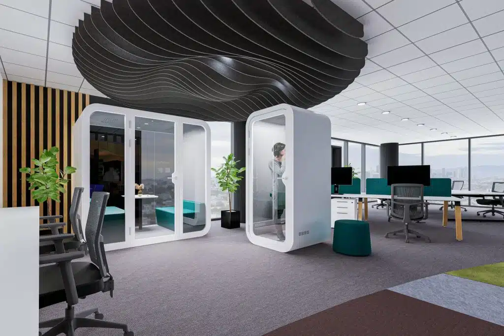 Silopod 2 Person Acoustic Office Meeting Booth In Modern Office Setting